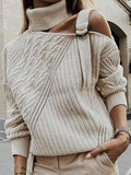Florcoo Turtleneck Patchwork Apricot Sweater