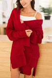Florcoo Knitted Red Long Sweater Coat