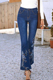 Florcoo Denim High Waist Embroidered Trousers