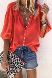 Florcoo Buttons Design Lace-up Red Blouse