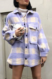 Florcoo Girly Tartan Shirt Collar Regular Coat
