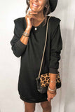 Florcoo Knit Solid Color Round Neck Mini Dress