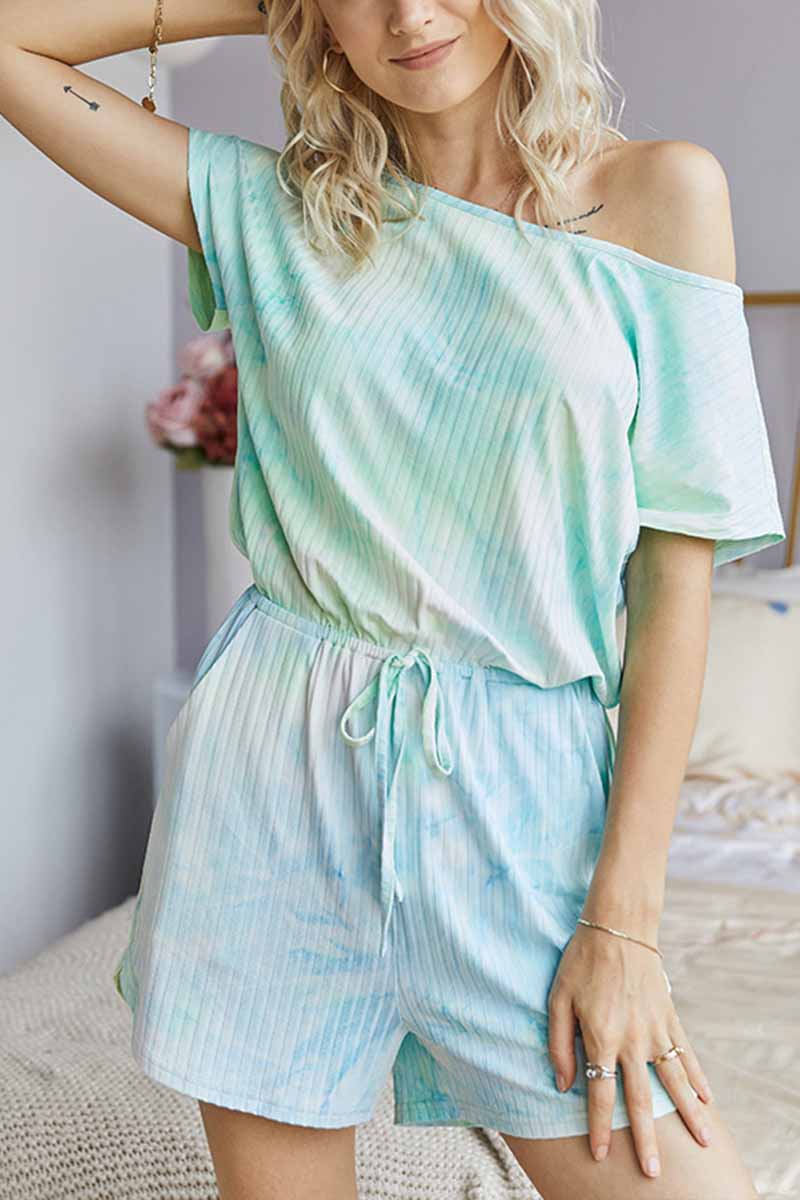 Florcoo Tie-dye Striped Casual Rompers
