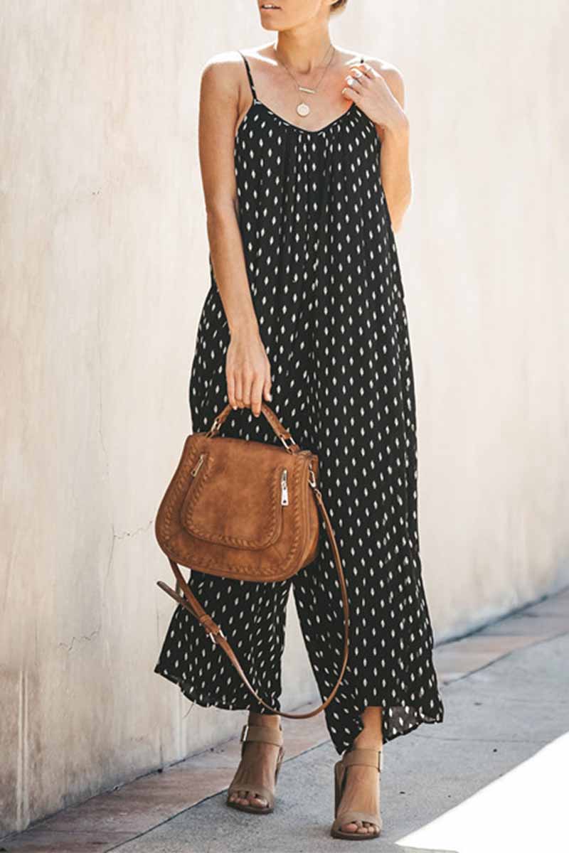 Florcoo Spotted Print Strap Sexy Maxi Dress