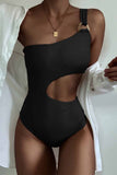 Florcoo One-Shoulder Sexy Leaky Waist One-Piece Swimsuit