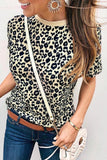 Florcoo Short Sleeve Leopard Print Basic T-shirt