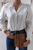 Florcoo Long Sleeve Flared Sleeve Solid Color Shirt Tops
