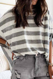 Florcoo Striped Loose Round Neck Top