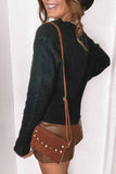 Florcoo Casual Solid Color V-Neck Ruffled Knit Cardigan