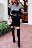 Florcoo Loose Round Neck Paneled Mini Dress(2 Colors)
