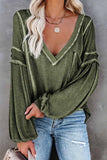 Florcoo Solid Color Pullover V-Neck Bubble Long Sleeves Tops(4 Colors)