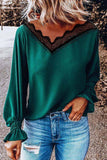 Florcoo Lace V-Neck Long Sleeve Tops