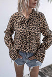 Florcoo Leopard Print Long-Sleeved Bow Top