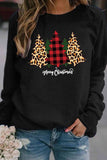 Florcoo Casual Round Neck Christmas Tree Print Tops