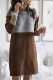 Florcoo Loose Round Neck Paneled Mini Dress(2 Colors)