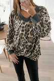 Florcoo V-neck Long Sleeve Leopard Print Pullover Tops