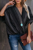 Florcoo Striped Bat Sleeve Casual Tops