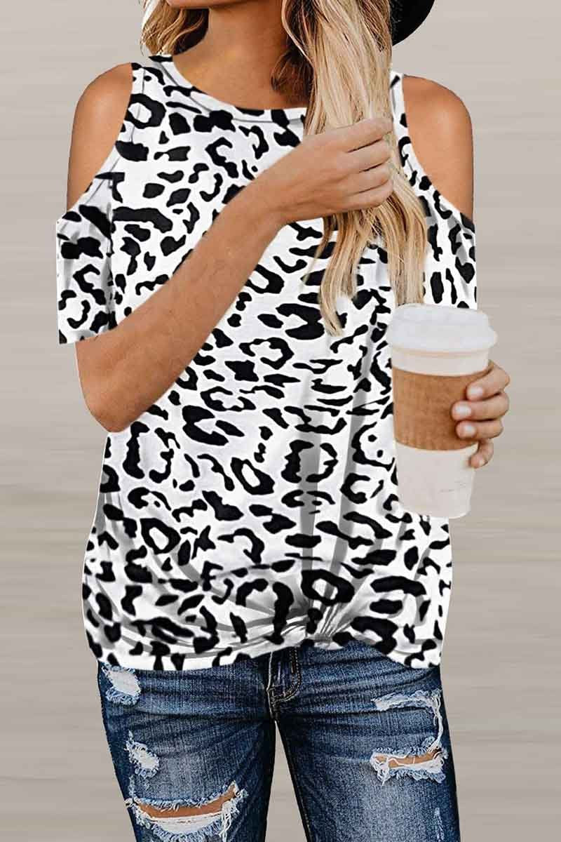 Florcoo Off-Shoulder Leopard Print T-Shirt ( 2 Colors )