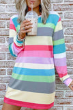 Florcoo Rainbow Long Sleeve Stripes Mini Dresses