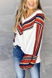 Florcoo Loose V-neck Contrast Striped Top