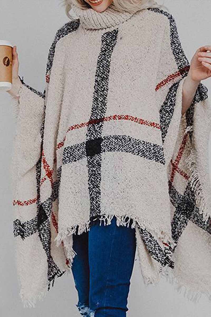 Florcoo Knitted Contrast Tassel Cloak
