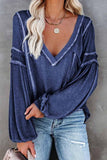 Florcoo Solid Color Pullover V-Neck Bubble Long Sleeves Tops(4 Colors)