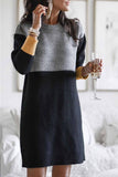 Florcoo Loose Round Neck Paneled Mini Dress(2 Colors)