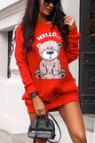 Florcoo Bear Print Long Sleeve Sweatshirt Dress