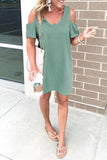 Florcoo Dew Shoulder Round Neck Mini Dress (4 Colors)
