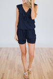 Florcoo V Neck Ruffle Design Romper--Dark Blue