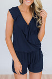 Florcoo V Neck Ruffle Design Romper--Dark Blue
