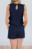 Florcoo V Neck Ruffle Design Romper--Dark Blue