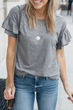 Florcoo Casual O Neck Ruffle Design T-shirt