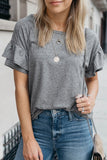 Florcoo Casual O Neck Ruffle Design T-shirt