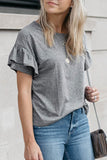 Florcoo Casual O Neck Ruffle Design T-shirt