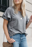 Florcoo Casual O Neck Ruffle Design T-shirt