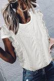 Florcoo O Neck Lace Trim Patchwork Blouse