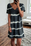 Florcoo V Neck Striped Printed Knee Length A Line Dress