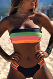 Dokifans Bandeau Rainbow Striped Bikini Set (3 Colors) - Dokifans
