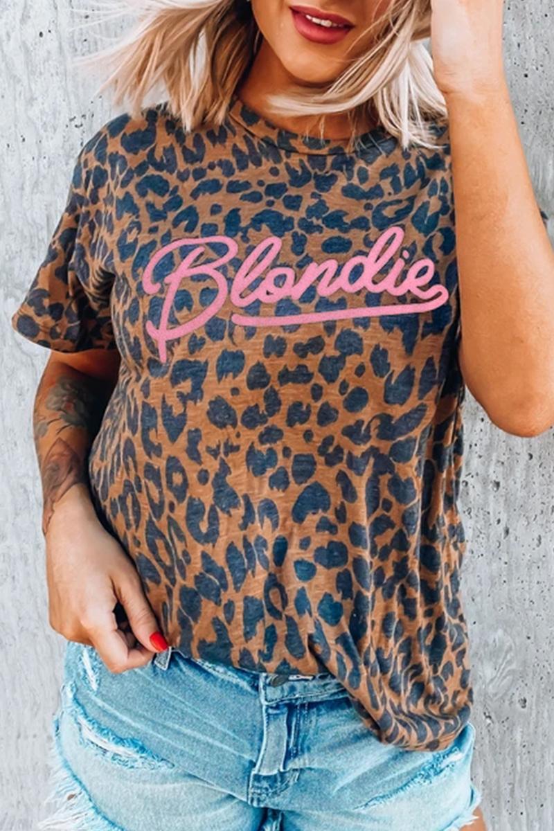 Dokifans Leopard Print Pink Blondie Brown T-shirt - Dokifans