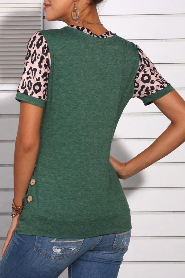 Florcoo Leopard Patchwork Green T-shirt