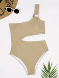 Florcoo One-Shoulder Sexy Leaky Waist One-Piece Swimsuit