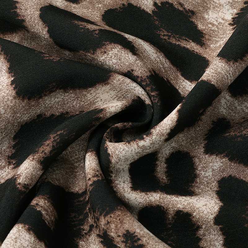 Florcoo Loose Leopard Print Shirt Collar Long Sleeves Tops