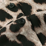 Florcoo Loose Leopard Print Shirt Collar Long Sleeves Tops