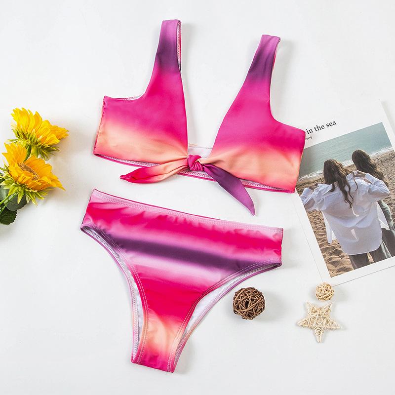 Florcoo Two-Piece Sexy Colorful Gradient Lace Halter Bikini