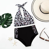 Florcoo Two-piece Leopard Print Hollow Split Triangle Bikini