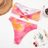 Florcoo Two-Piece Tropical Colorful High-Waist Tube Top Bikini