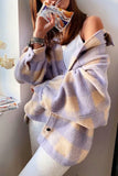 Florcoo Girly Tartan Shirt Collar Regular Coat