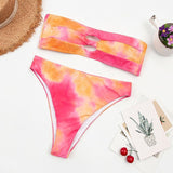 Florcoo Two-Piece Tropical Colorful High-Waist Tube Top Bikini