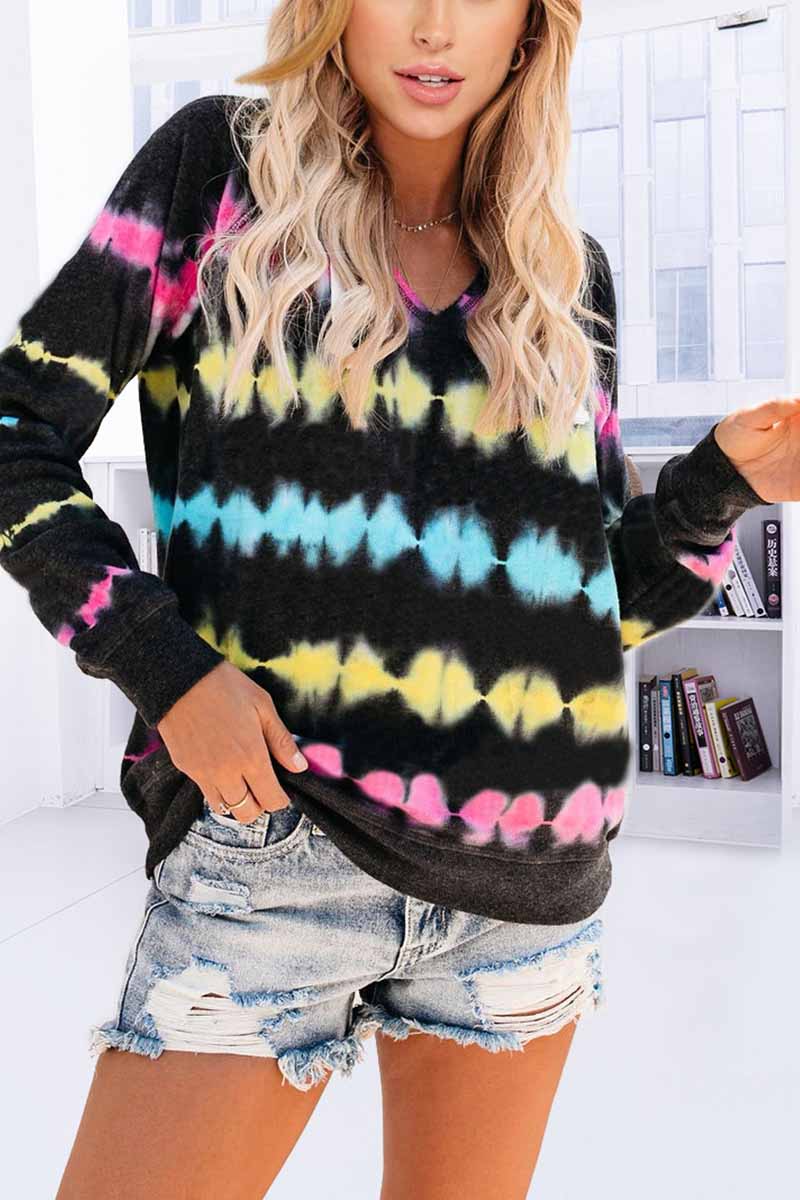 Florcoo Color Striped Print Casual Hoodie